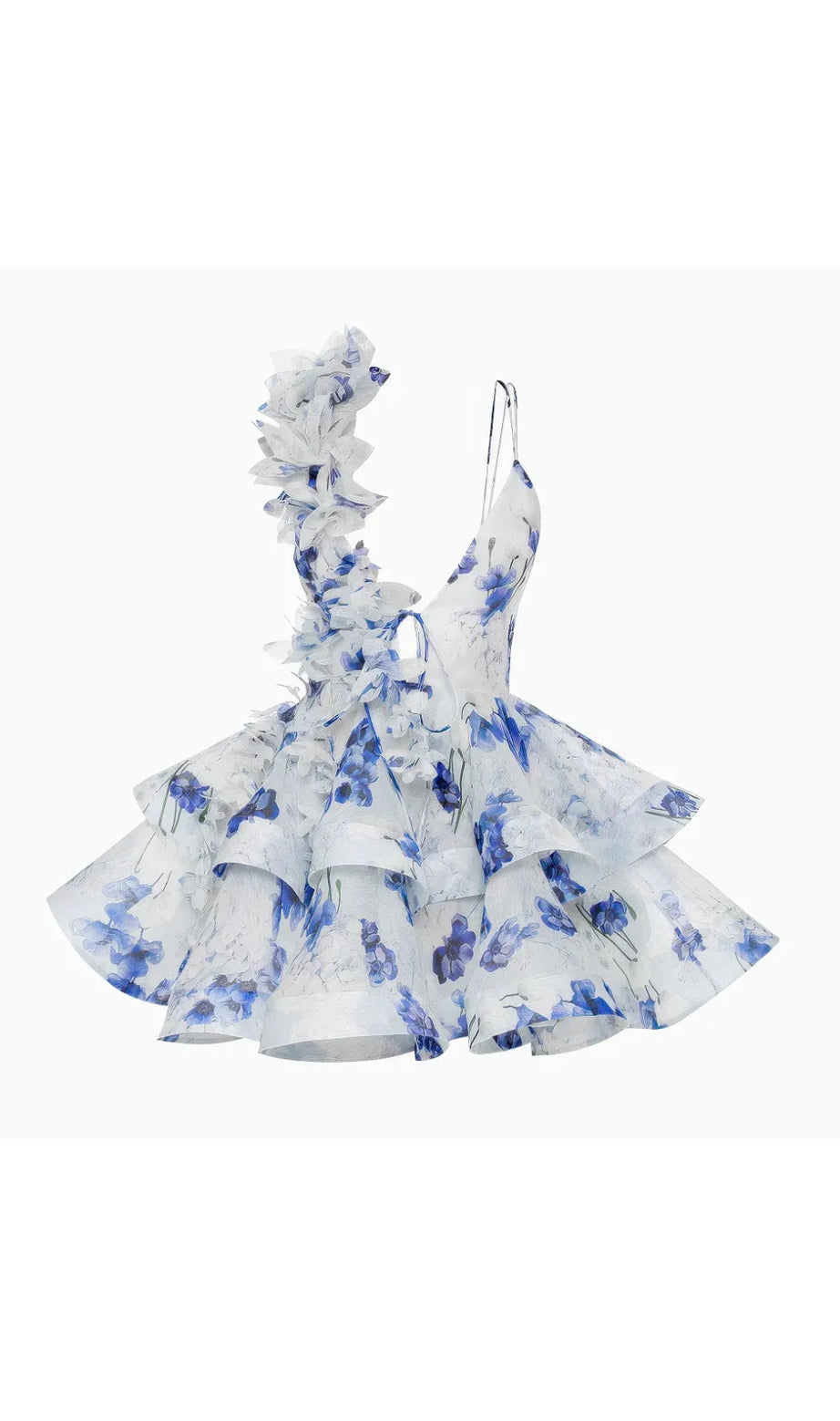 helen 3D Flower Chiffon Ruffle Mini Dress in blue