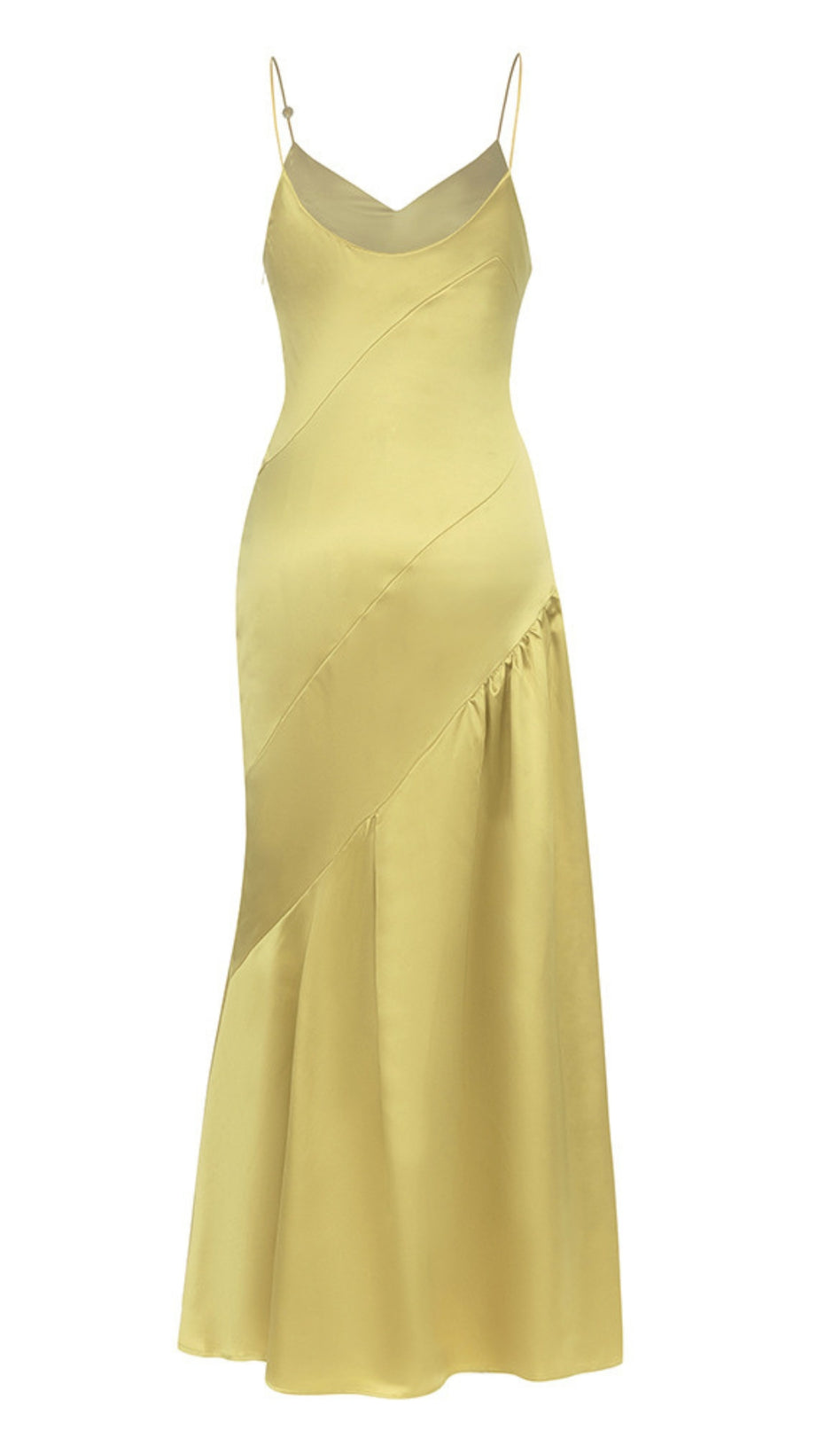 SATIN ASYMMETRIC RUFFLED  MIDI DRESS IN YELLOW