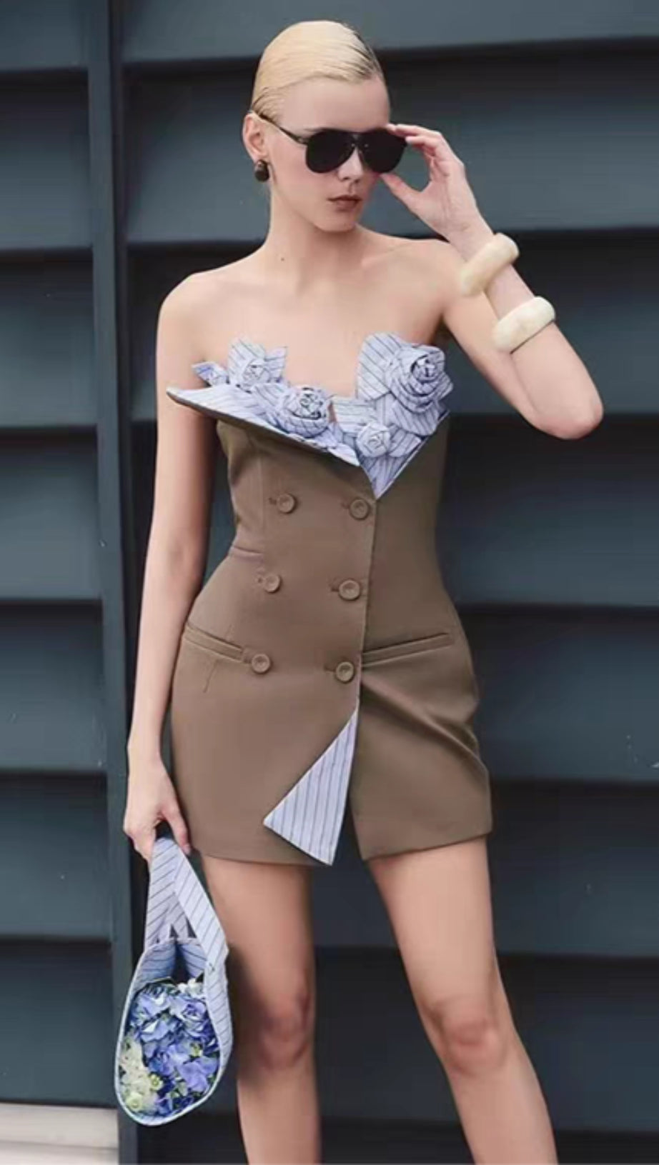 3D FLOWERS BUSTIER MINI DRESS