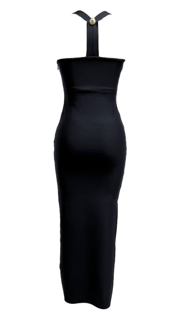AIIZIE SQUARE - NECK BUTTON - EMBELLISHED MIDI DRESS IN BLACK - product image