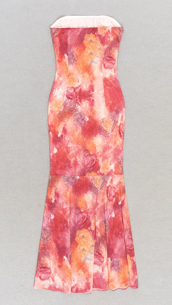AIIZIE TIE - DYE STRAPLESS LACE - UP MERMAID MIDI DRESS IN PINK - product image