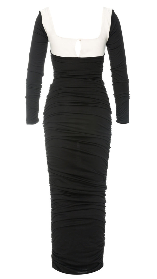 AIIZIE RUCHED LONG - SLEEVE MAXI DRESS IN BLACK AND WHITE - product image