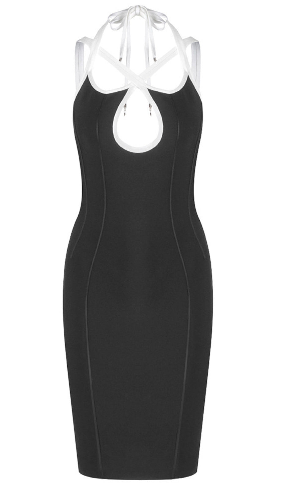 Figurbetontes Kleid mit überkreuzten Trägern und Cut-Outs in Schwarz