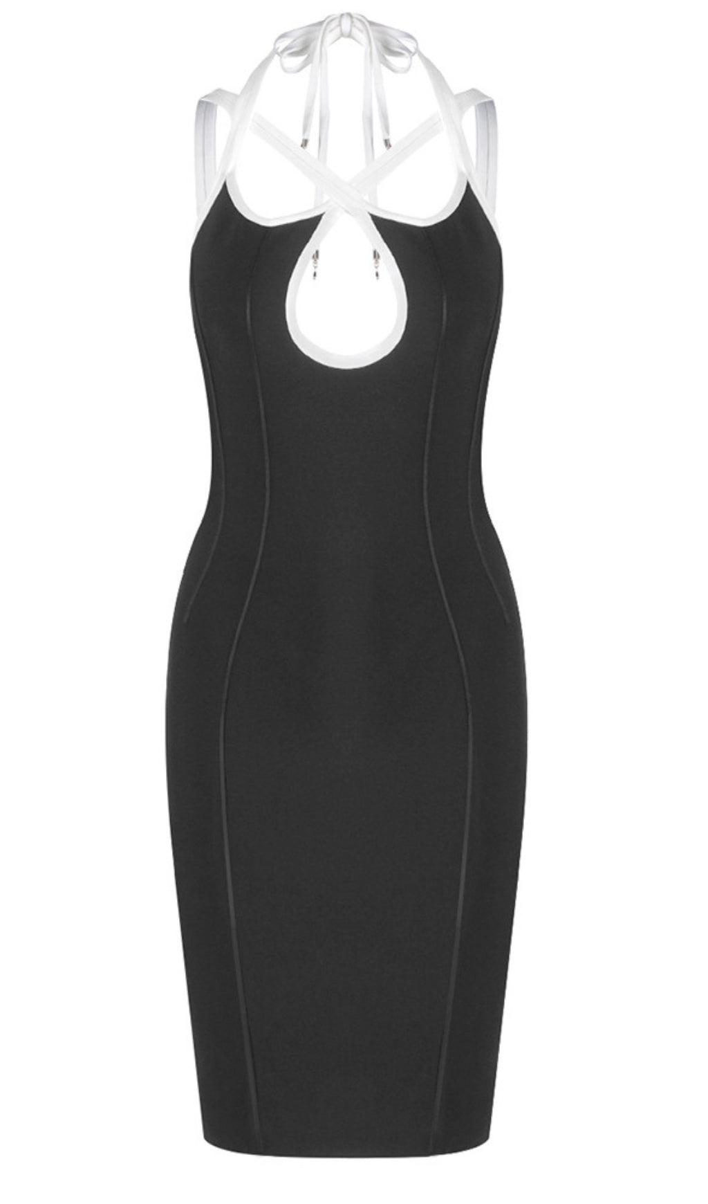 Figurbetontes Kleid mit überkreuzten Trägern und Cut-Outs in Schwarz