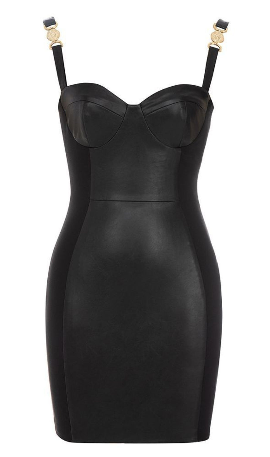 Strapless Gold - Accent Leather - Look Mini Dress in Black
