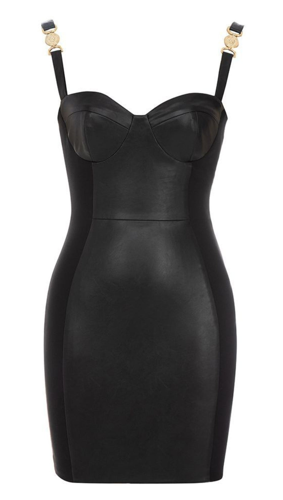 STRAPLESS GOLD - ACCENT LEATHER - LOOK MINI DRESS IN BLACK