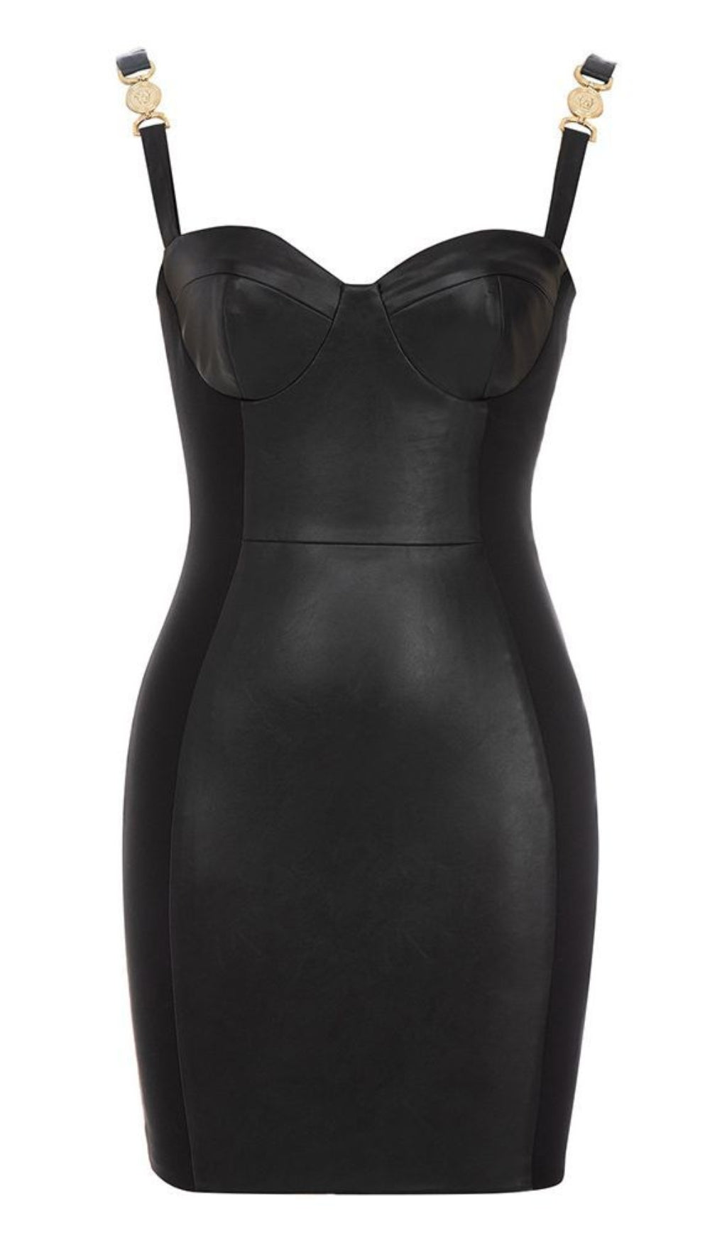STRAPLESS GOLD - ACCENT LEATHER - LOOK MINI DRESS IN BLACK