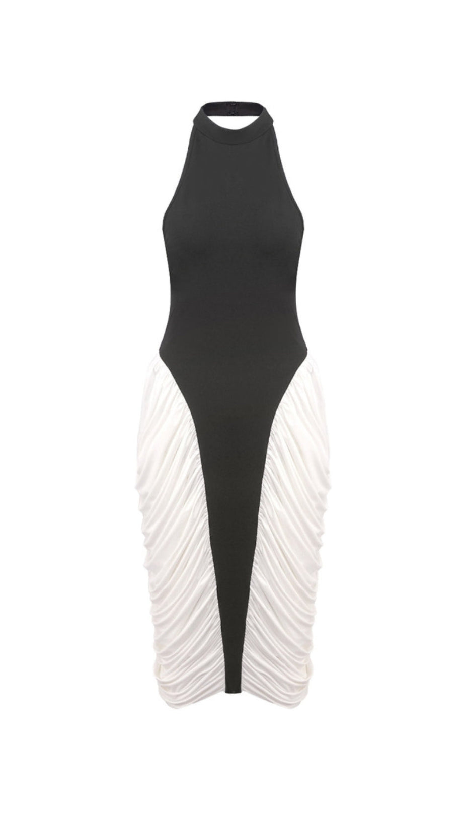 COLORBLOCK PATCHWORK SLEEVELESS PLEATED MIDI DRESS
