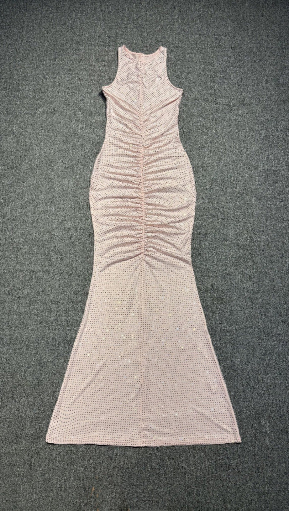 ABITO LUNGO SENZA MANICHE CON STRASS A MAGLIA CAVA ROSA