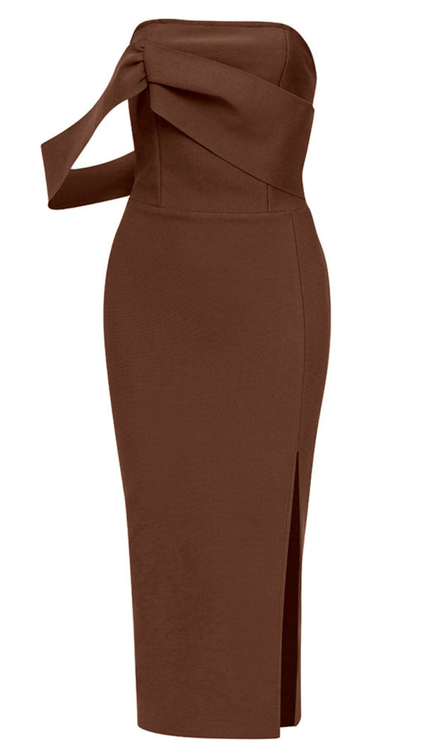AIIZIE COFFEE STRAPLESS MIDI DRESS WITH SIDE SLIT - product image