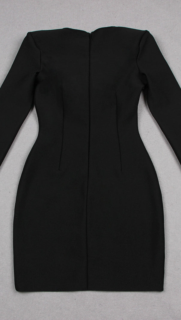 AIIZIE RHINESTONE - STARFISH CUTOUT LONG - SLEEVE MINI DRESS IN BLACK - product image