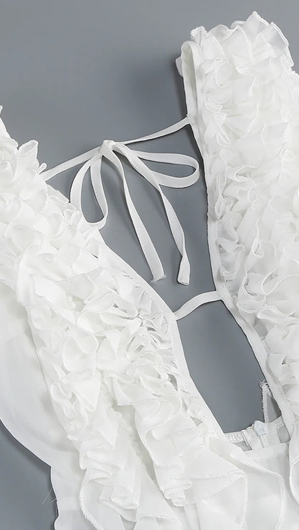 AIIZIE CHARLOTTE PLEAT RUFFLE MAXI DRESS IN WHITE - product image
