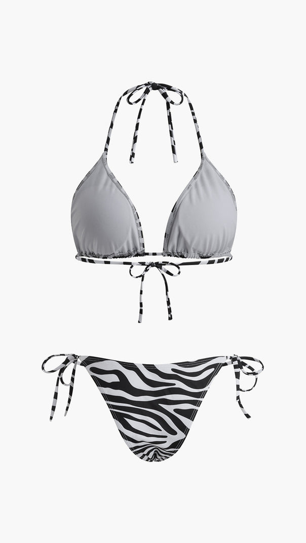 AIIZIE ZEBRA STRIPED TRIANGLE BIKINI SET - product image