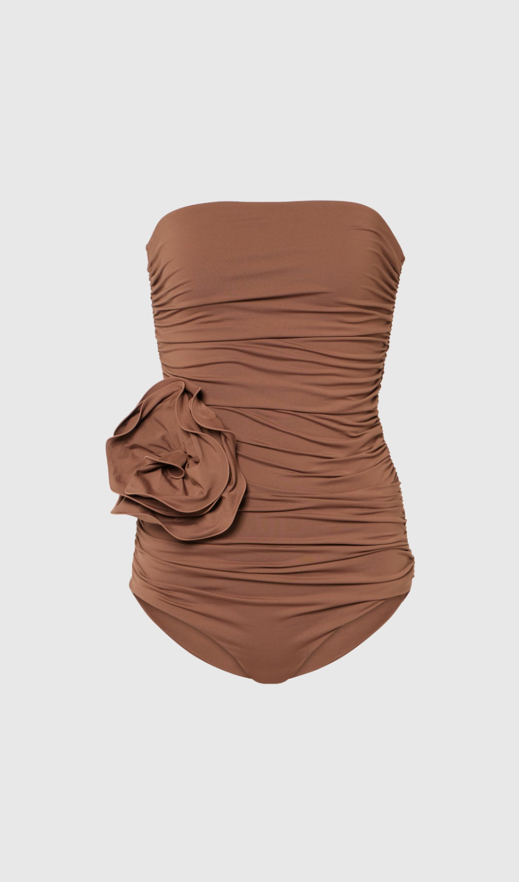 Nancy – Geraffter, einteiliger Badeanzug mit Blumenmuster in Mokka-Mousse