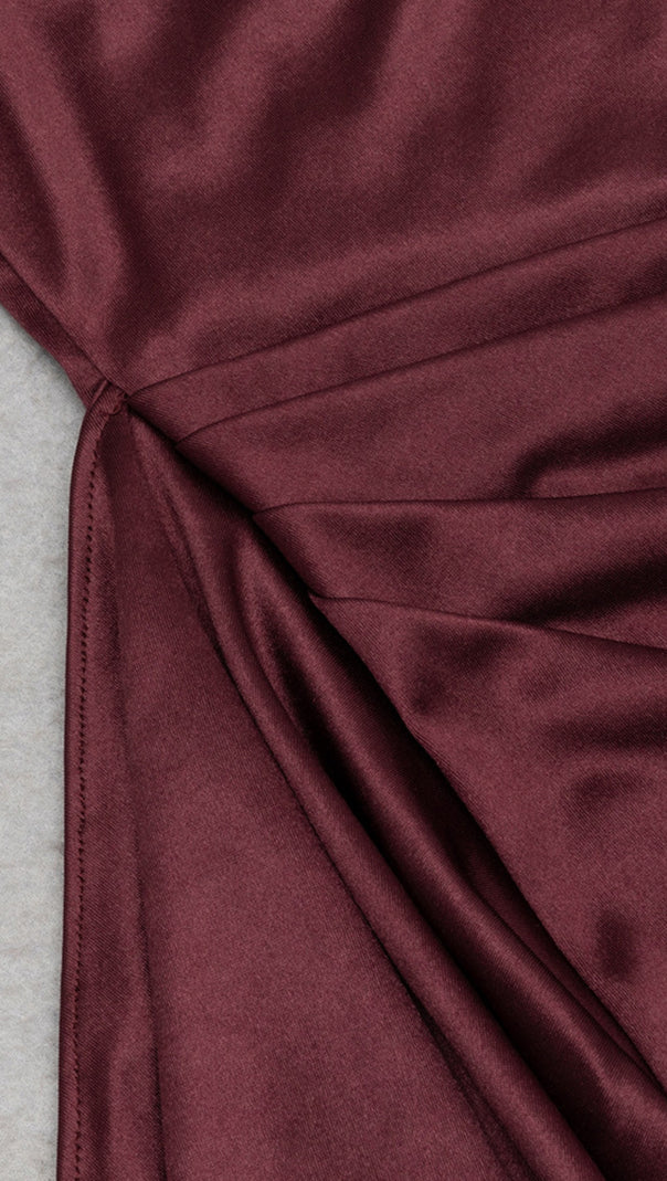 AIIZIE ONE - SHOULDER RUFFLED SLIT MAXI DRESS IN BURGUNDY - product image