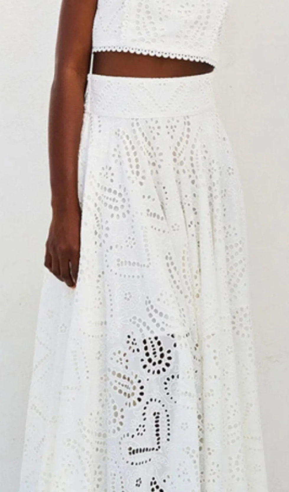 EYELET LACE TOP AND MAXI SKIRT SET IN WHITE