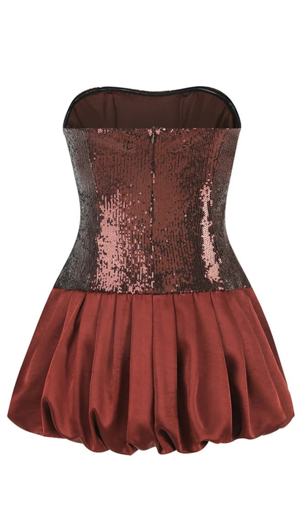 AIIZIE STRAPLESS SEQUIN BUBBLE MINI DRESS IN BROWN - product image
