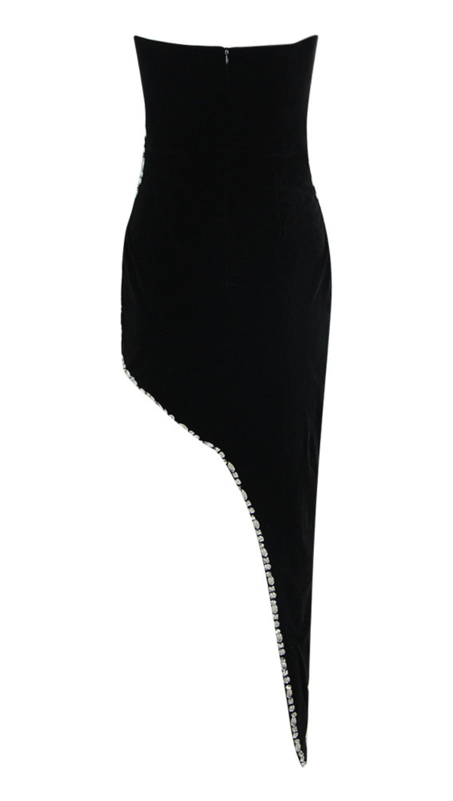 ABITO SIRENA ASIMMETRICO CON STRASS E TAGLIO NERO