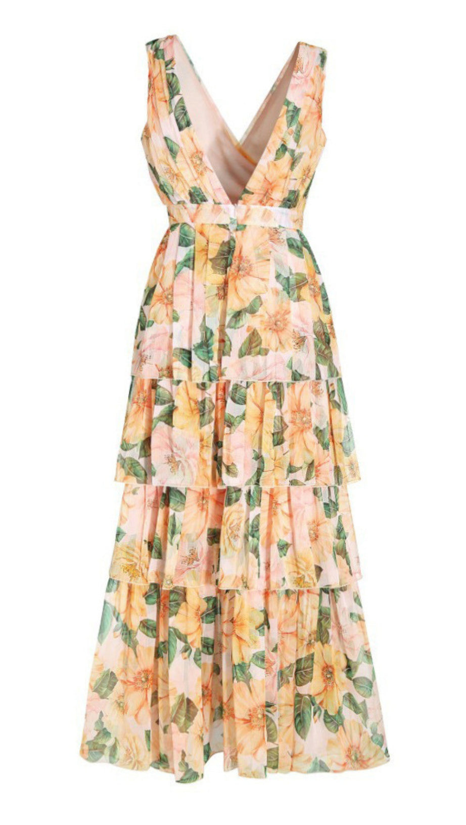 FLORAL - PRINTED V - NECK TIERED MAXI DRESS