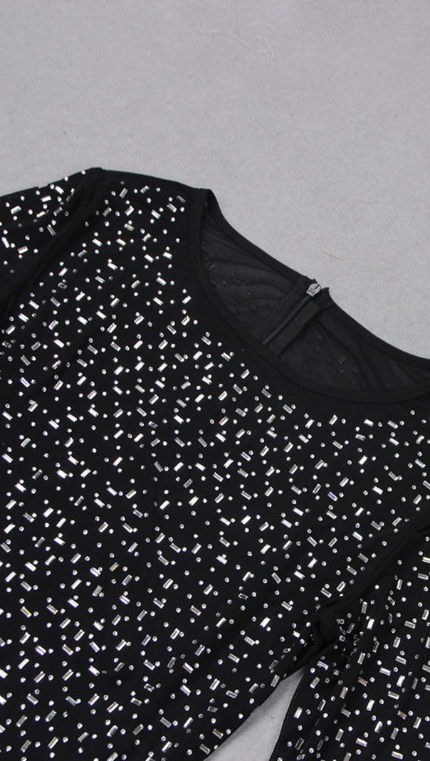 AIIZIE SHEER GLITTER - SPECKLED LONG - SLEEVE MAXI DRESS IN BLACK - product image