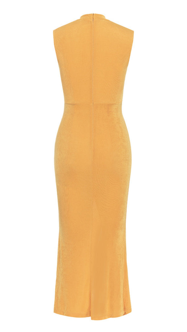 AIIZIE CUTOUT RUCHED MESH - INSERT MIDI DRESS IN ORANGE - product image