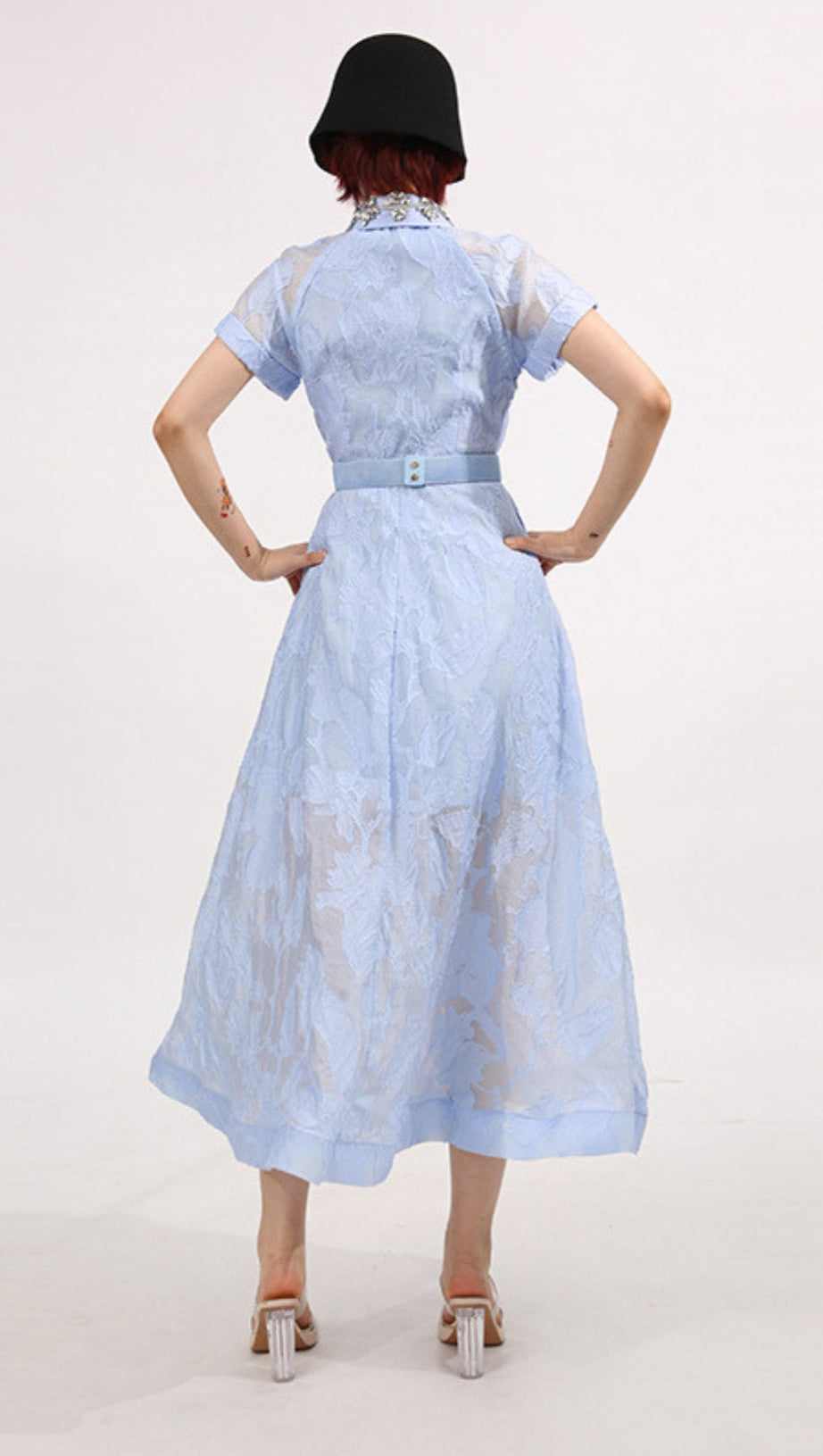 DAISY CRYSTAL EMBELLISHED MIDI DRESS IN BLUE