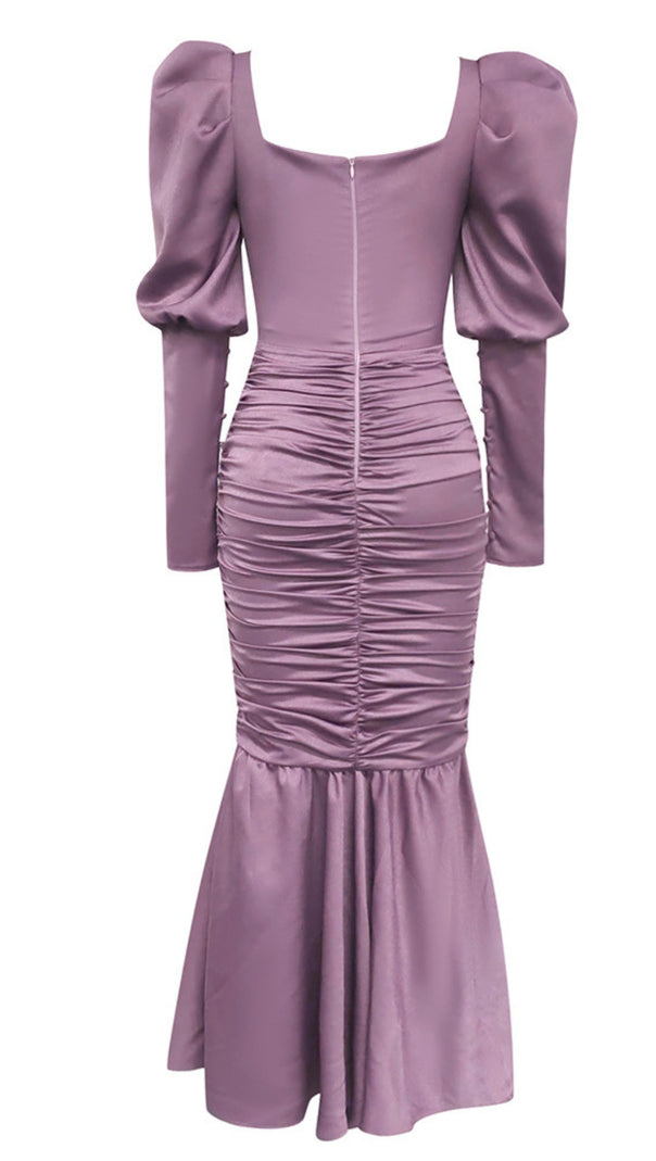 AIIZIE PUFF - SLEEVE RUCHED MERMAID MAXI DRESS IN LILAC - product image