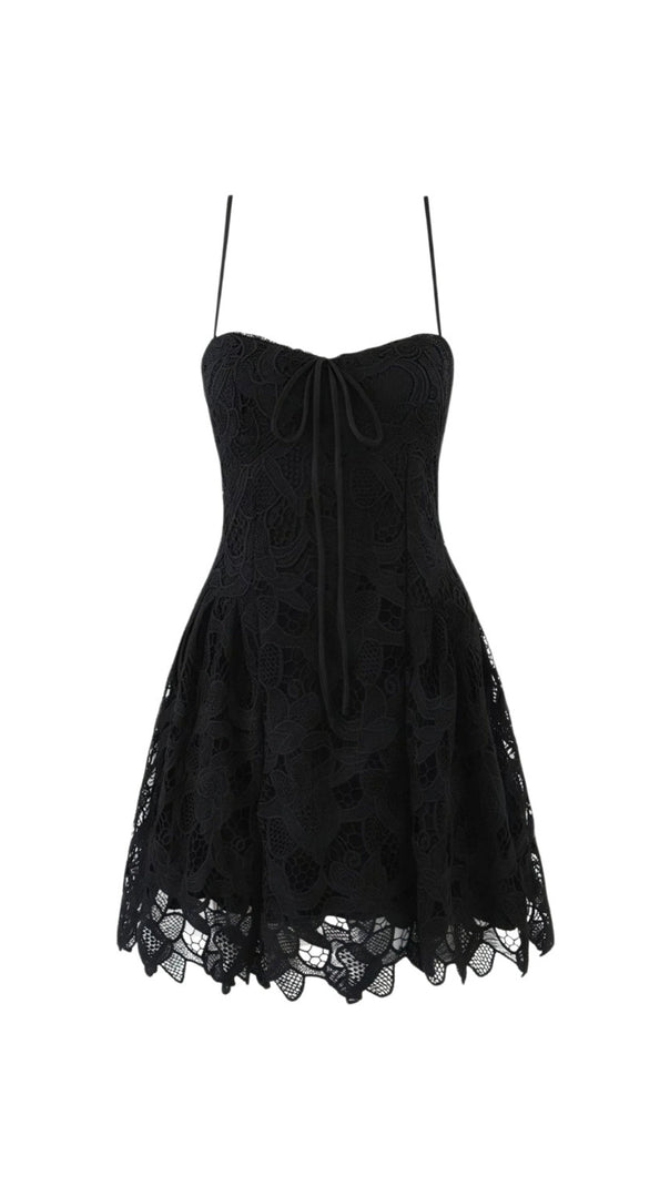 AIIZIE LACE HOLLOW SLEEVELESS MINI DRESS IN BLACK - product image