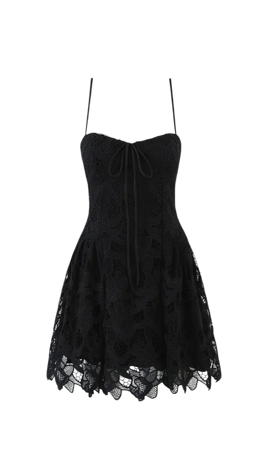 LACE HOLLOW SLEEVELESS MINI DRESS IN BLACK