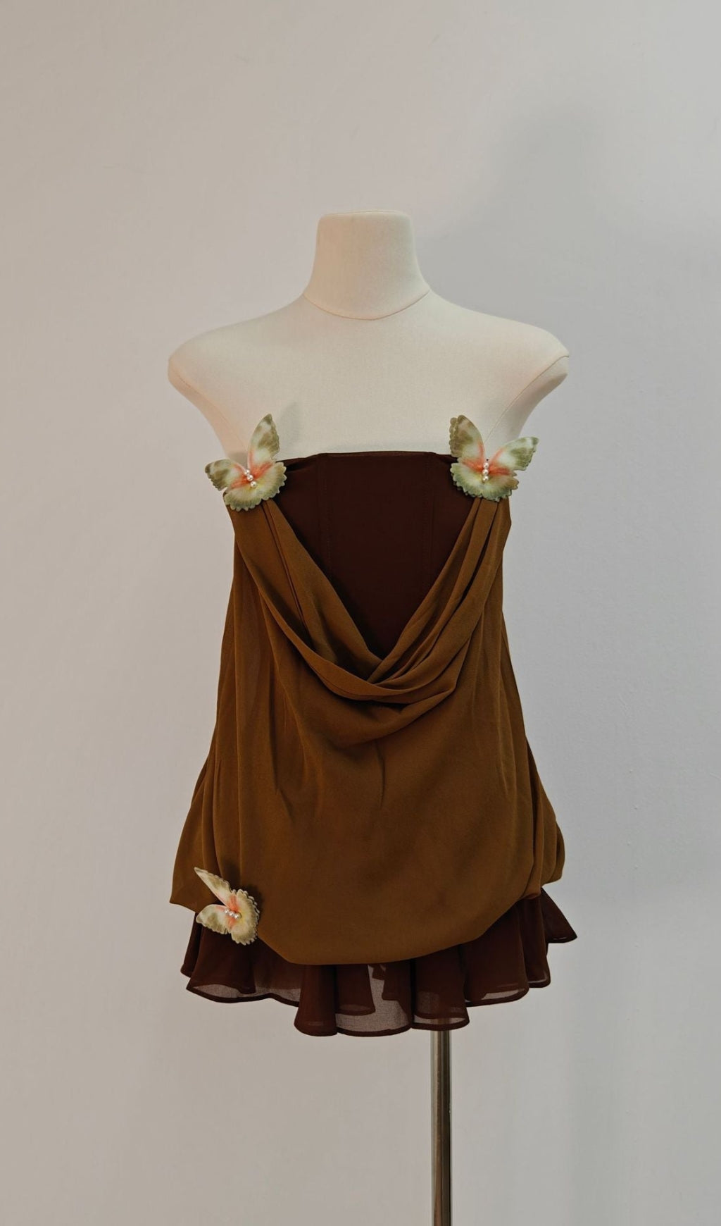 AIIZIE BROWN 3D BUTTERFLY FISHBONE TUNIC TOP MINI SKIRT SET - product image