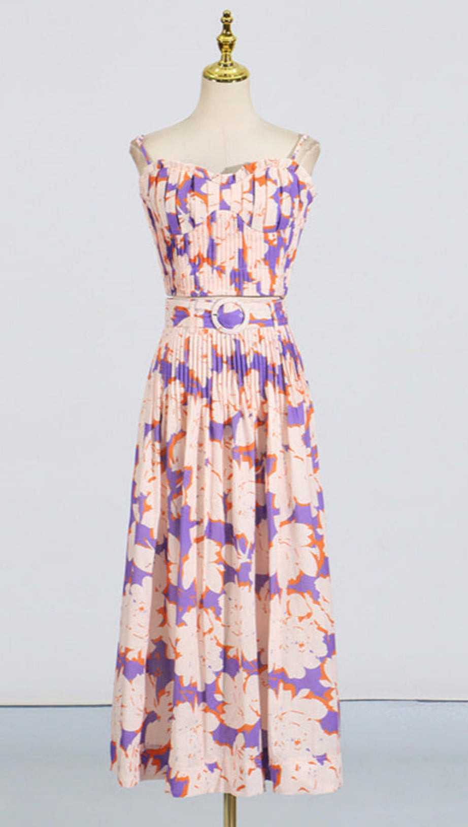 Plissiertes Bustier-Top-Rock-Set aus Leinen mit Blumenmuster in Blau