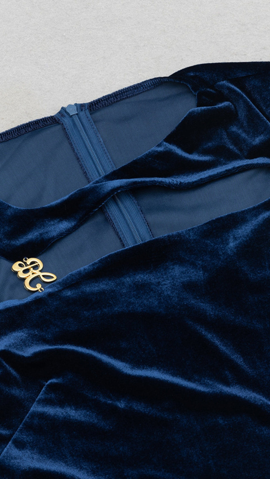 VELVET CUT - OUT LONG - SLEEVE MAXI DRESS IN NAVY BLUE