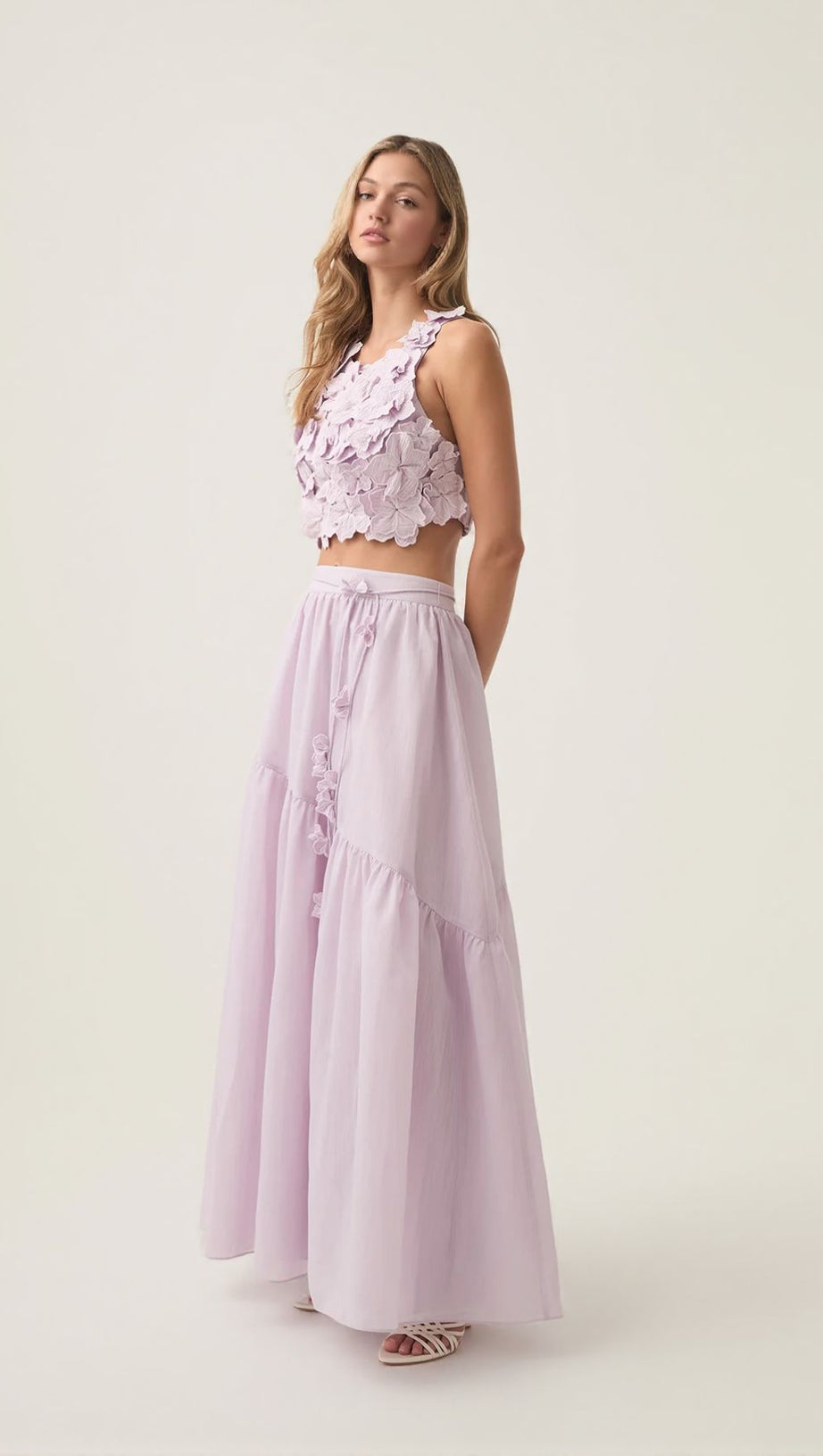 ASHLEY FLOWER SHELL TOP MAXI SKIRT SET IN PURPLE