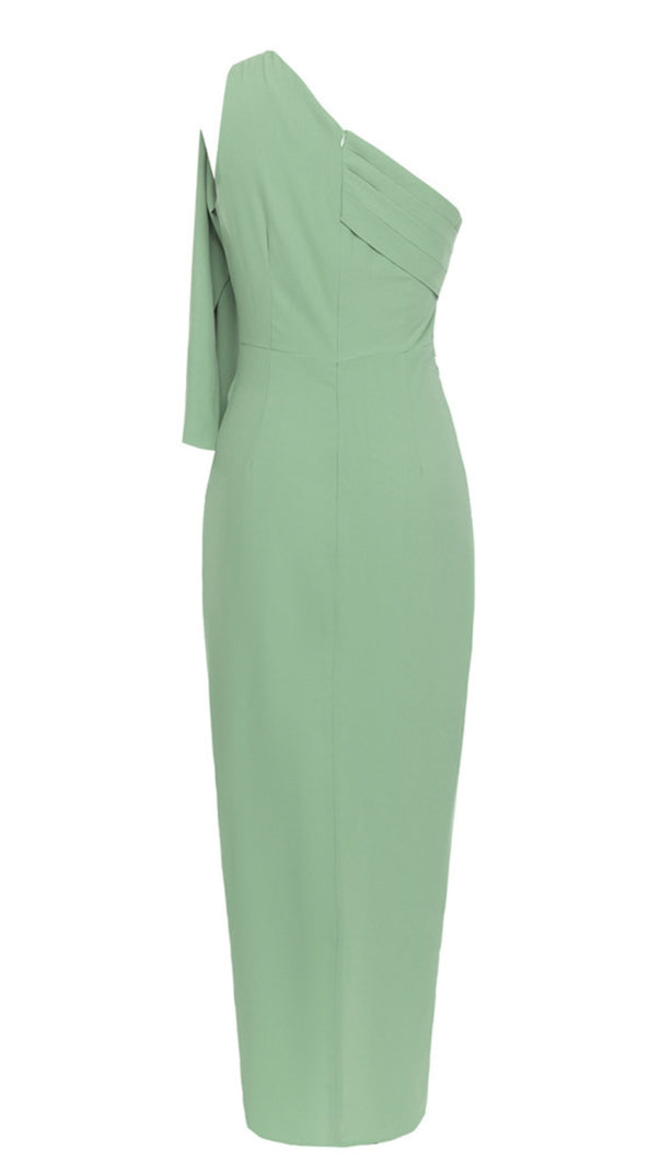 AIIZIE ONE - SHOULDER RUCHED SLIT MIDI DRESS IN GREEN - product image