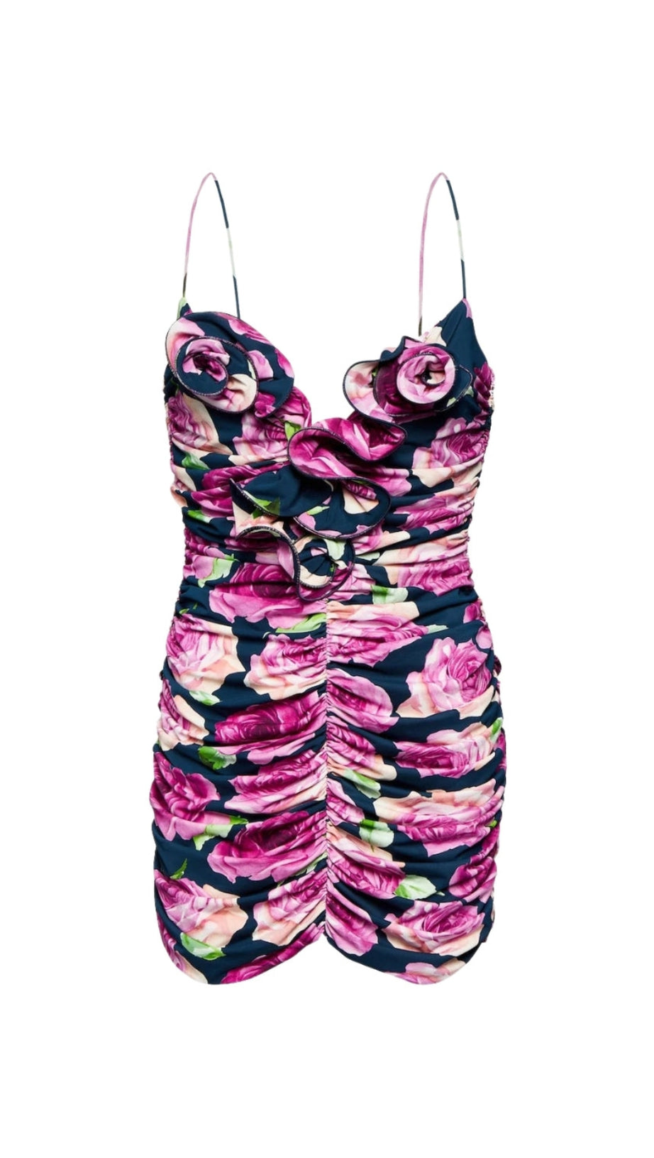 DENISE FLORAL RUCHED MINI DRESS IN PURPLE