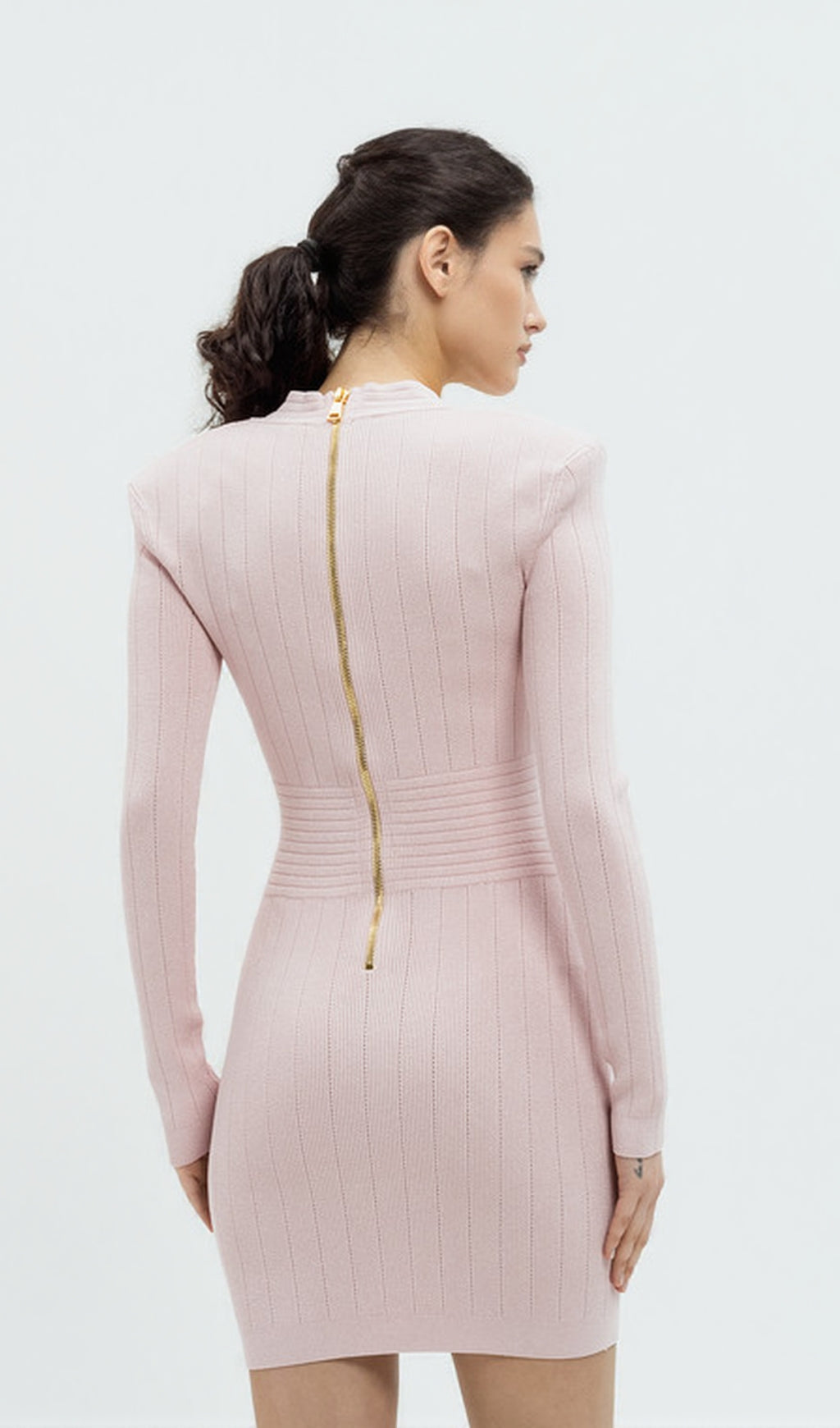 AIIZIE V-NECK METAL BUTTON KNITTED MINI DRESS IN PINK - product image