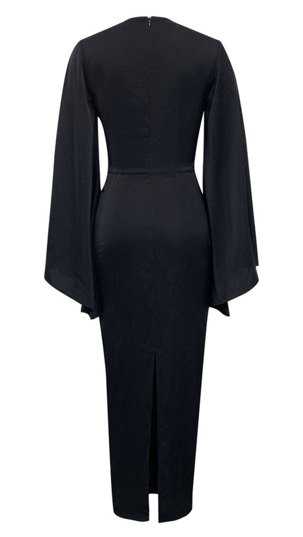 AIIZIE CROSS - WRAP BELL - SLEEVE MIDI DRESS IN BLACK - product image