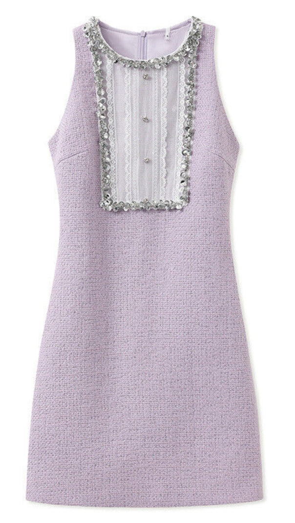 AIIZIE SEQUIN LACE EMBELLISHMENTS TEXTURED MINI DRESS IN PURPLE - product image