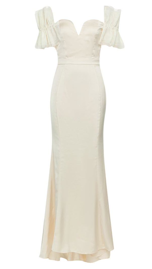 AIIZIE OFF - SHOULDER RUFFLED - SLEEVE MERMAID MAXI DRESS IN LVORY - product image