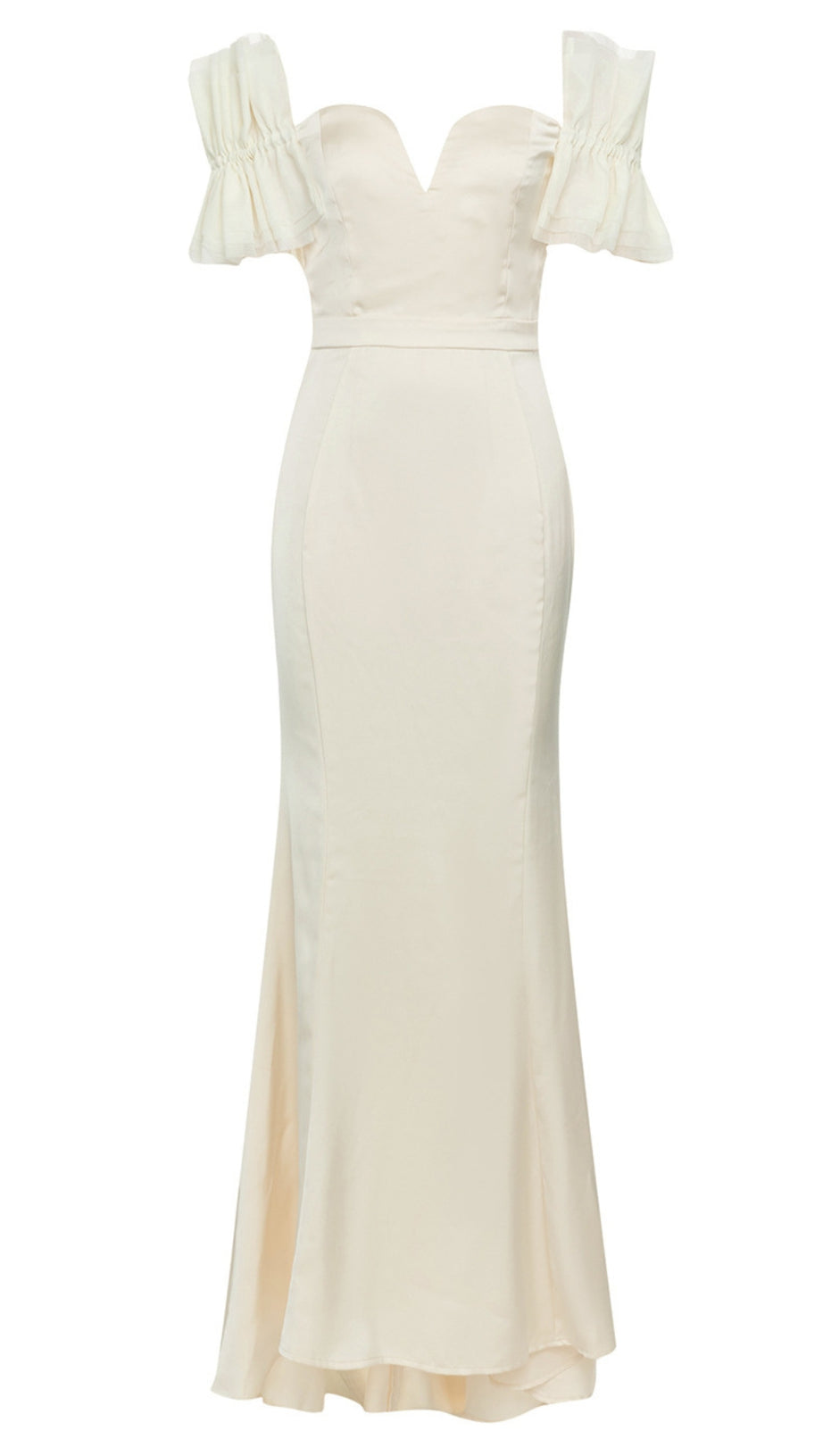 OFF - SHOULDER RUFFLED - SLEEVE MERMAID MAXI DRESS IN LVORY