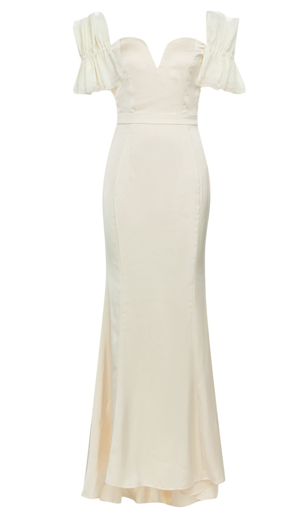 OFF - SHOULDER RUFFLED - SLEEVE MERMAID MAXI DRESS IN LVORY