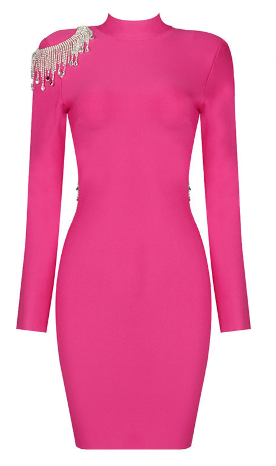MINI ABITO ROSA CON BENDAGGIO E PERLINE, SCHIENA SENZA MANICHE
