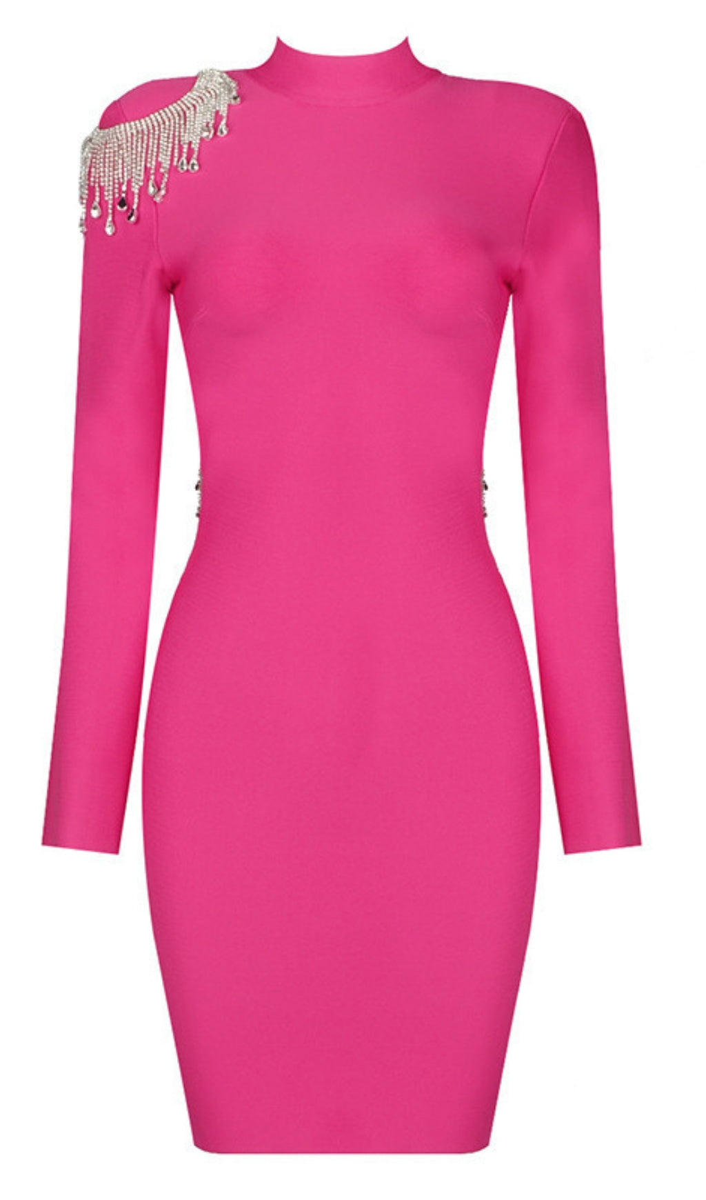 PINK LONG - SLEEVED BACKLESS BEADED BANDAGE MINI DRESS
