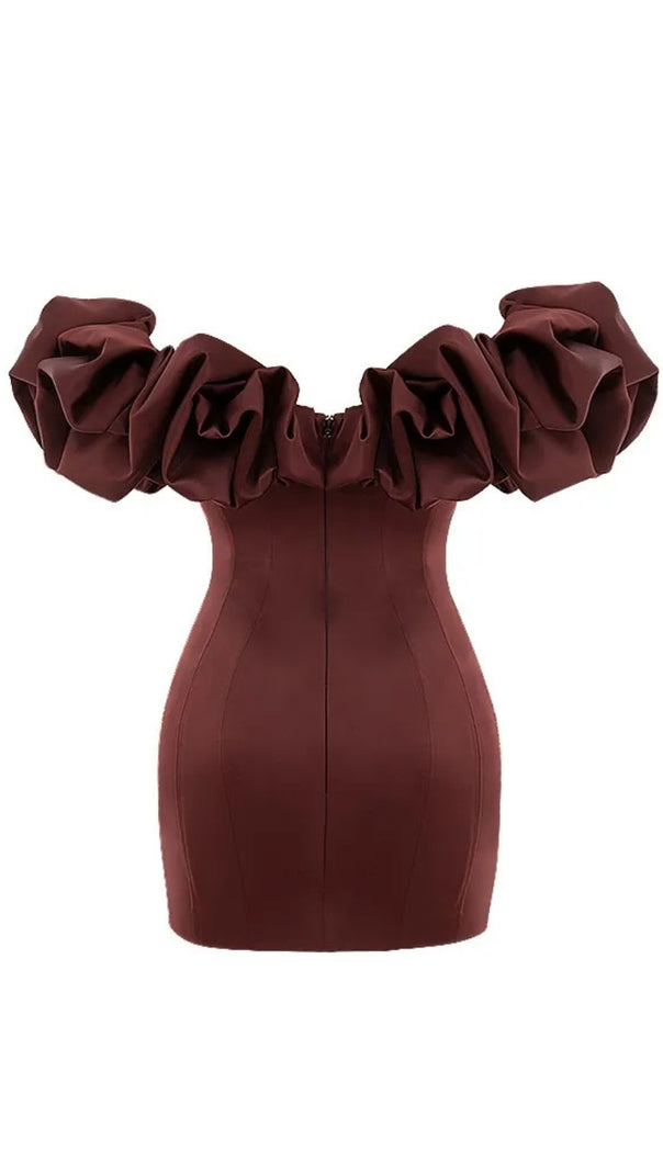AIIZIE BURGUNDY SATIN RUFFLE STRAPLESS MINI DRESS - product image