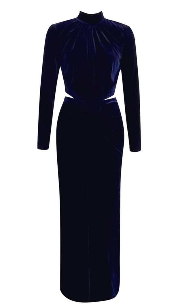 AIIZIE VELVET CUTOUT HIGH - NECK MAXI DRESS IN NAVY BLUE - product image