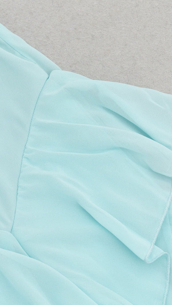AIIZIE HALTER NECK RUFFLED - TIERED MIDI DRESSS IN LIGHT BLUE - product image