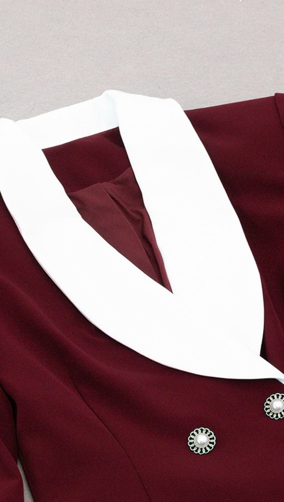 WHITE - TRIM DOUBLE - BREASTED BLAZER DRESS IN BURGUNDY