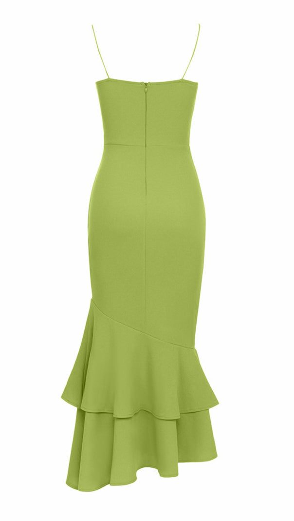 AIIZIE STRAPLESS RUFFLED MERMAID MIDI DRESS IN GREEN - product image