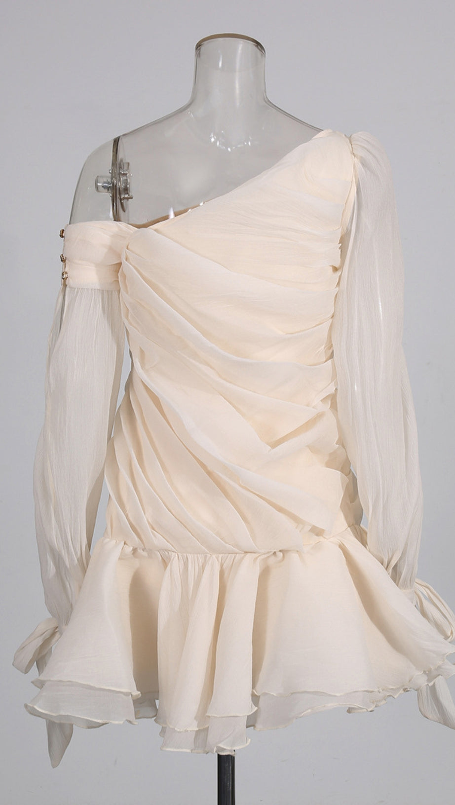 APRICOT RUFFLE DIAGONAL LONG SLEEVE MINI DRESS