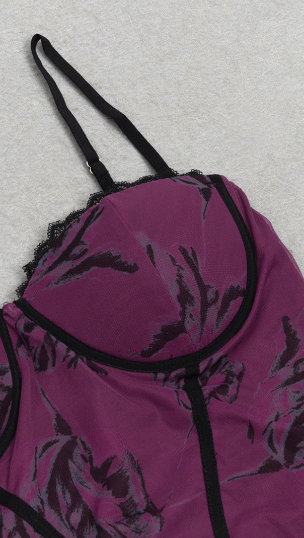 AIIZIE FLORAL PRINT CORSET - STYLE MIDI DRESS IN PURPLE - product image